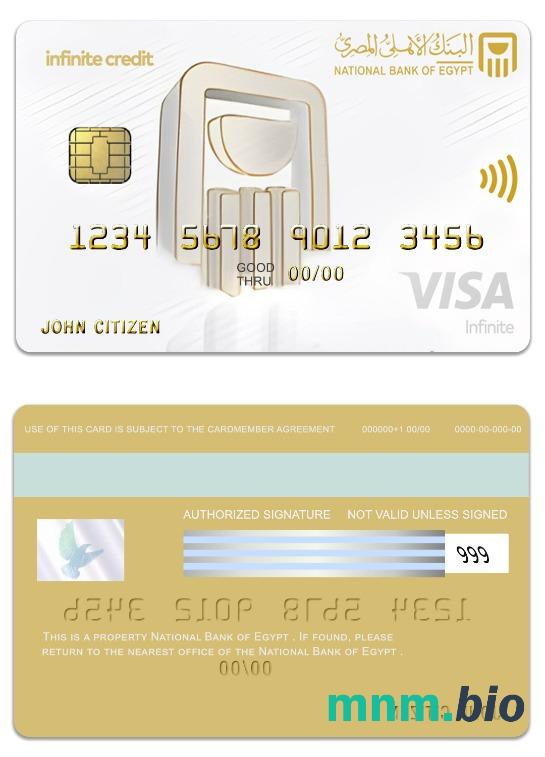 Egypt National Bank of Egypt visa infinite karta przykład w formacie PSD